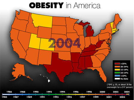 American Obesity Rates 2004 from MSN