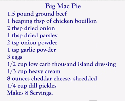 Low Carb Big Mac Pie Ingredients