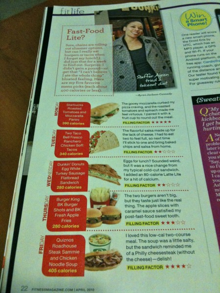 Fast Food Lite? Fitness Magazine April 2010