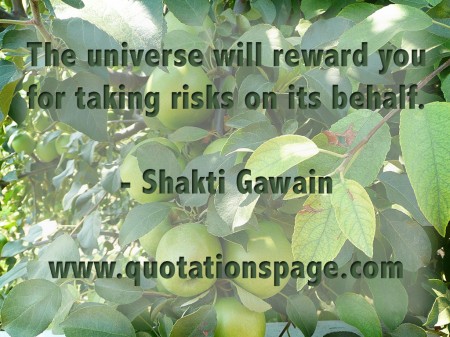 The universe will reward you for taking risks on its behalf. Shakti Gawain from The Quotations Page